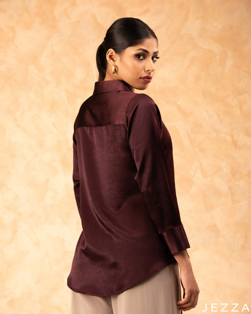 Sophisticated Hue: Burgundy Formal Blouse 77602