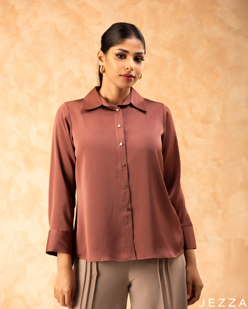 Refined Poise: Raspberry Glacé Pink Blouse 76641