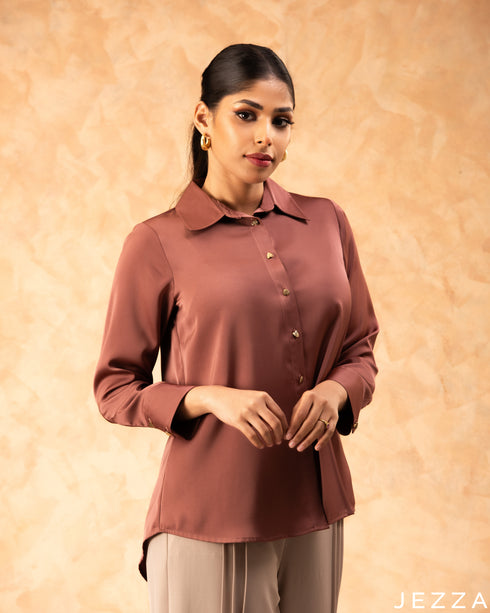Refined Poise: Raspberry Glacé Pink Blouse 76641