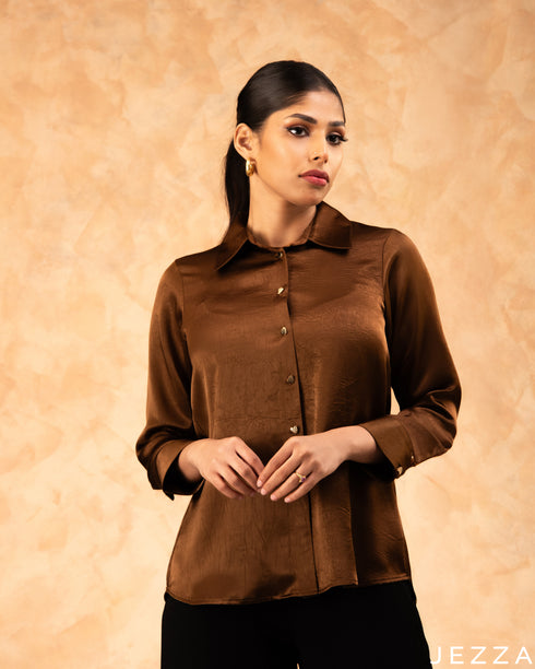 Classic Appeal: Mocha Brown Formal Blouse 77601