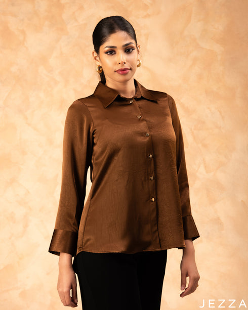 Classic Appeal: Mocha Brown Formal Blouse 77601