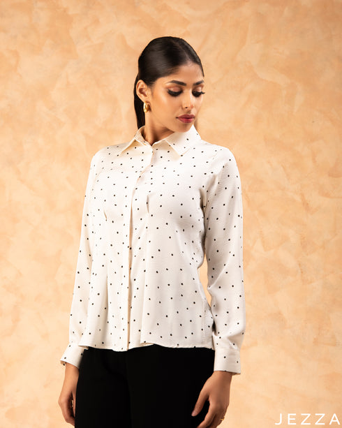 Polished Charm: Dot Print Polyester Blouse 70561