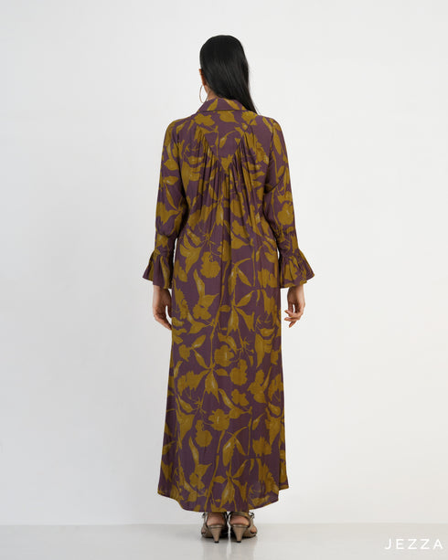 Printed Polyester Button Down A Line Dress 57421