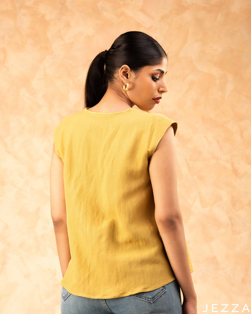 Sunny Ease: Bright Yellow Poly Cotton Hip Top 72651