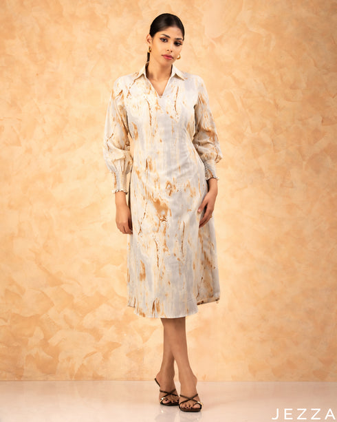 Modern Flow: Abstract Satin Below-Knee Top 77571