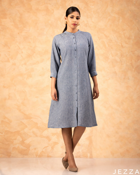 Casual Grace: Soft Denim Cotton Below-Knee Top 77581