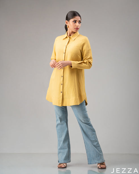 Sunny Ease: Mustard Collared Top 73401