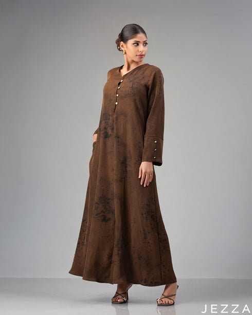 Earthly Elegance: Brown & Black A-Line Dress 77701
