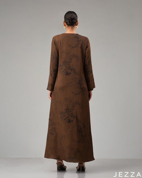 Earthly Elegance: Brown & Black A-Line Dress 77701