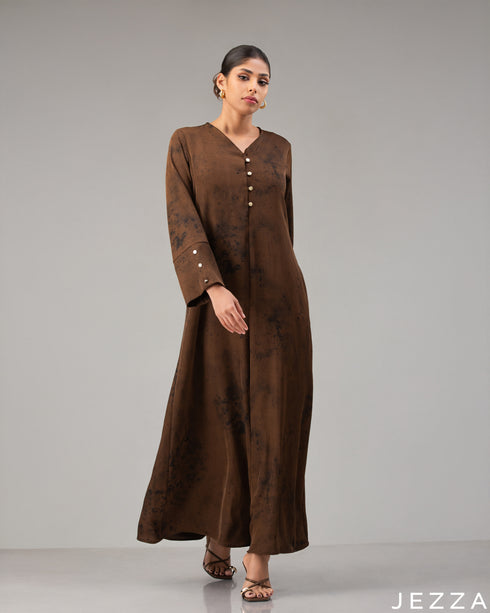 Earthly Elegance: Brown & Black A-Line Dress 77701