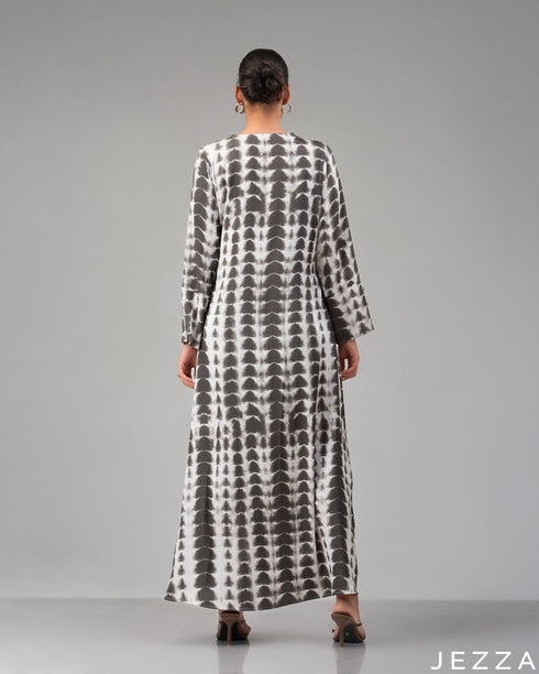 Monochrome Flow: White & Black A-Line Dress 73361