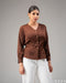 Satin Sophistication: Brown V-Neck Hip Top 71501