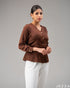 Satin Sophistication: Brown V-Neck Hip Top 71501