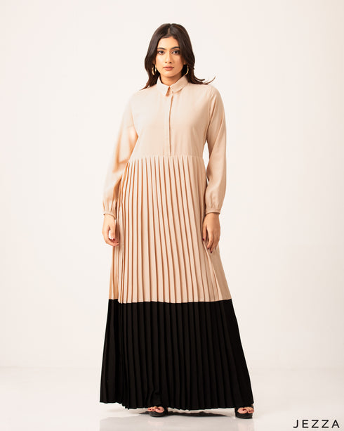 Polyester Color-Block Pleated Dress 54211