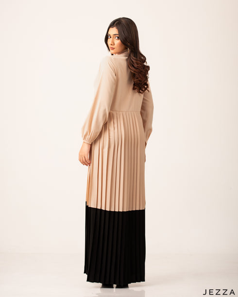 Polyester Color-Block Pleated Dress 54211