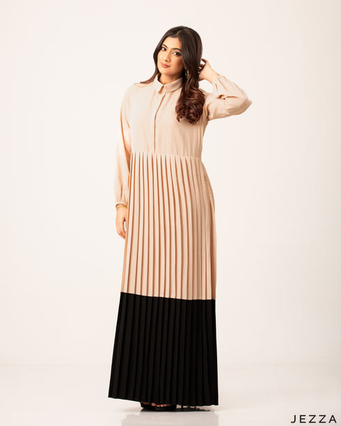 Polyester Color-Block Pleated Dress 54211