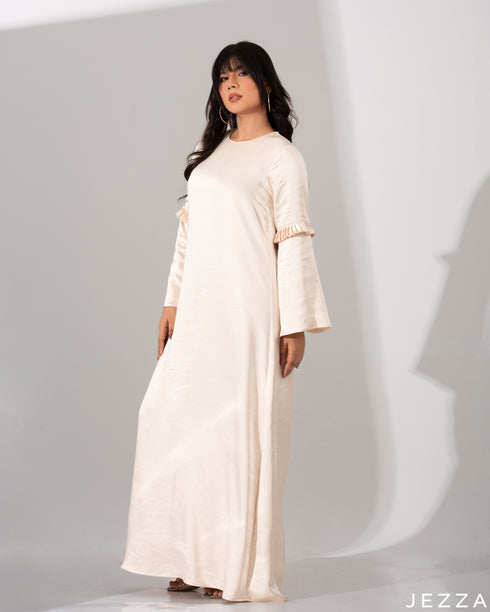 Thick Satin Long Dress With Decorative Sleeve 60221