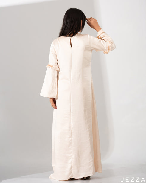 Thick Satin Long Dress With Decorative Sleeve 60221