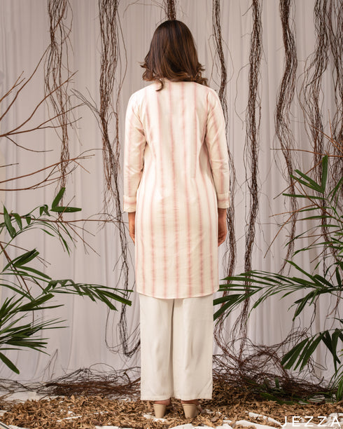 Blush Stripes: Off-White & Pink Mandarin Top 81022