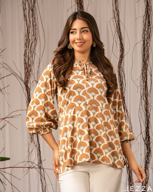 Floral Charm: Textured Tie-Up Hip Top 78271