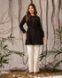 Classic Poise: Black Round-Neck Below-Hip Top 75982