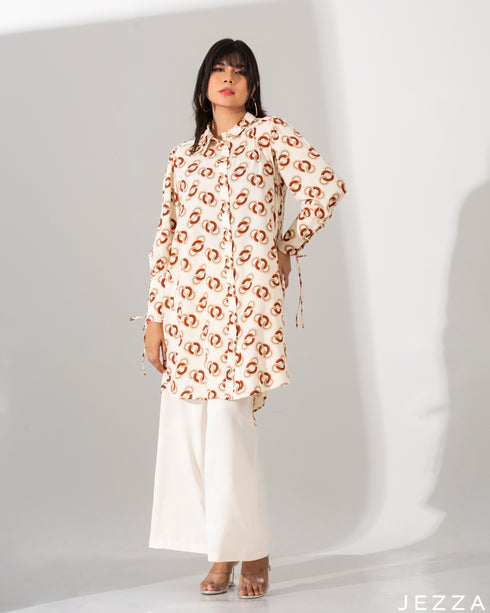 Printed Polyester Top With Decorative Sleeve 61232