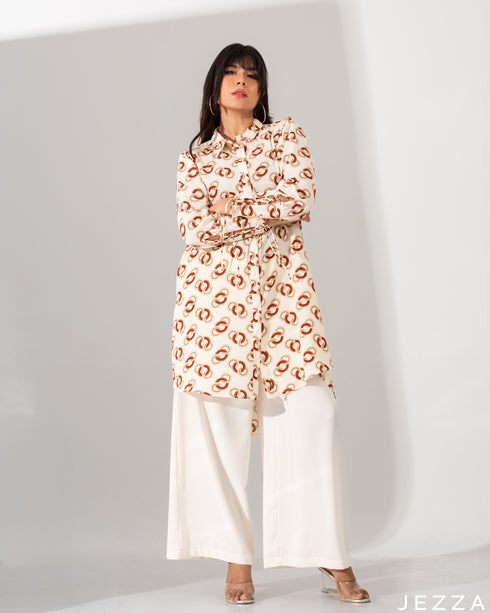 Printed Polyester Top With Decorative Sleeve 61232