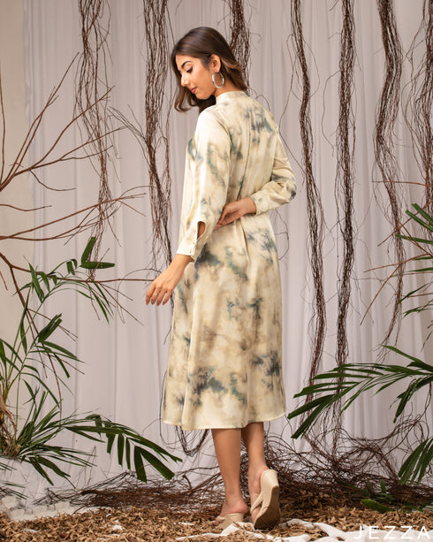 Vibrant Flow: Yellow & Green Abstract Midi Top 76571