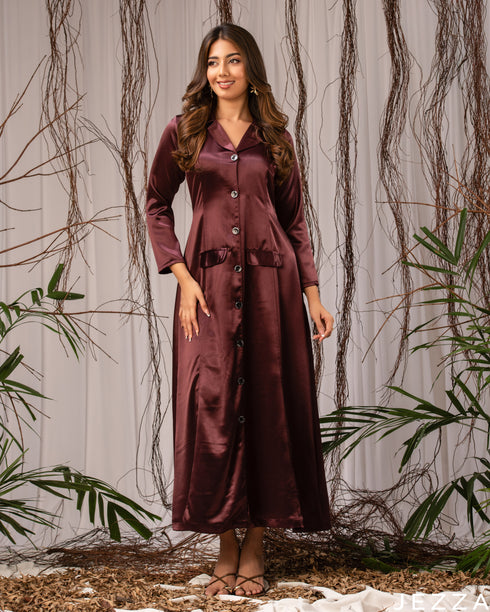 Regal Flow: Plum Satin A-Line Dress 78401