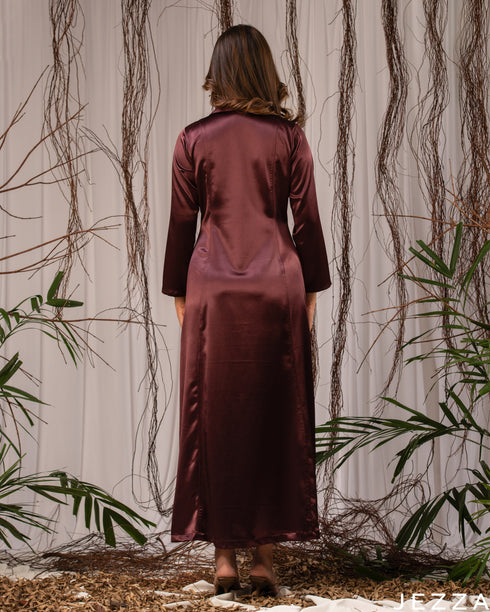 Regal Flow: Plum Satin A-Line Dress 78401