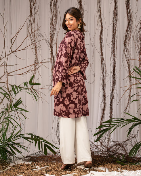 Floral Grace: Mandarin Collar Knee Top 75361