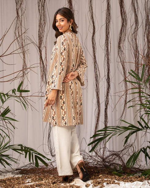 Linear Poise: Mandarin Collar Knee Top 79201