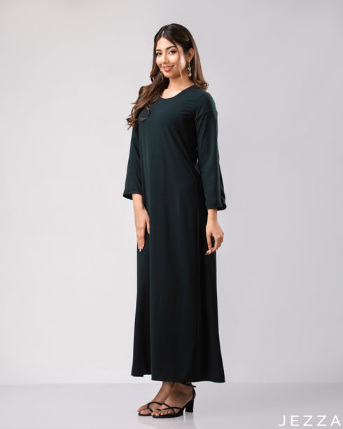 Evergreen Grace: Relaxed Fit A-Line Dress 76802