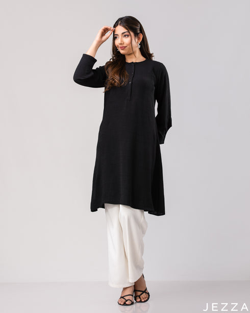 Classic Ease: Black Button-Placket Knee Top 79221