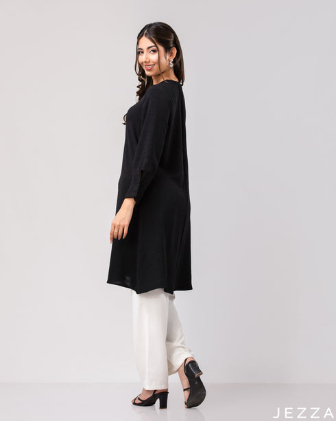 Classic Ease: Black Button-Placket Knee Top 79221