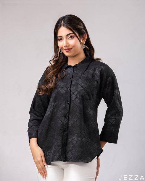 Geo Charm: Collared Cotton Hip Top 72412