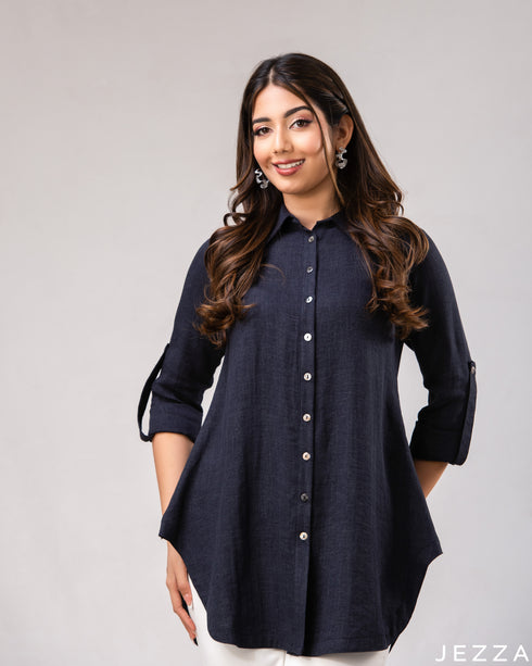 Midnight Poise: Collared Below-Hip Top 75581