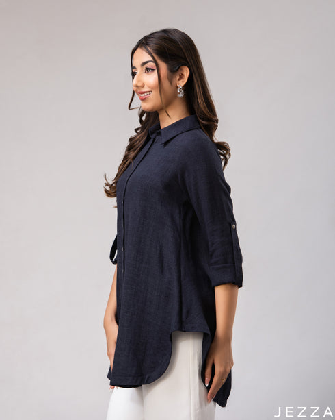 Midnight Poise: Collared Below-Hip Top 75581