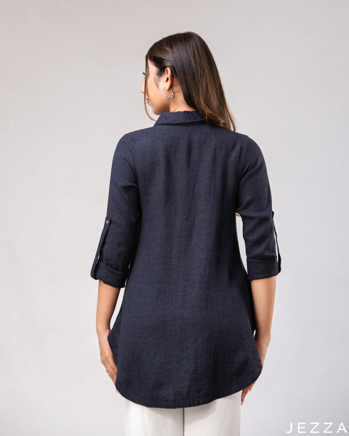 Midnight Poise: Collared Below-Hip Top 75581