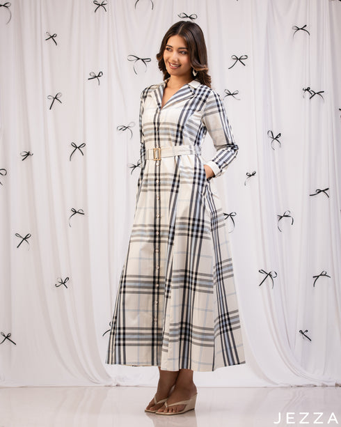Heritage Poise: Plaid Lapel Ankle Dress 80701