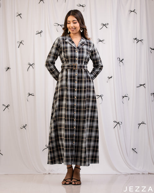 Tailored Charm: Plaid Lapel Ankle Dress 78211
