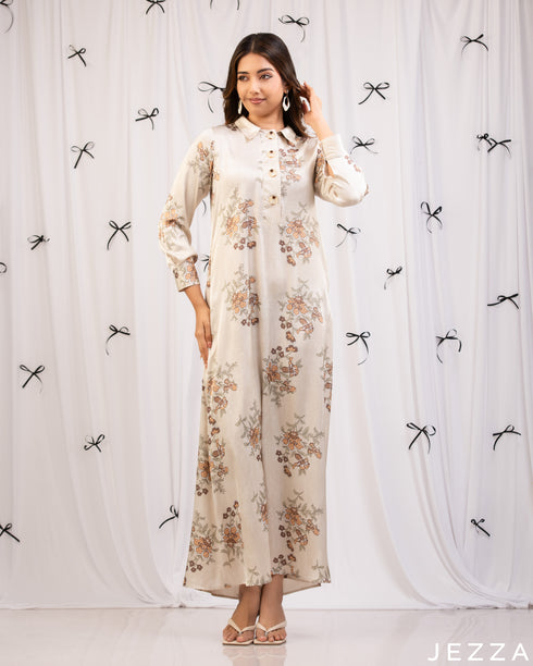 Blossom Flow: Satin Hoodie A-Line Dress 73381