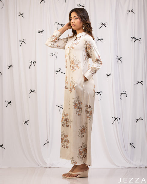 Blossom Flow: Satin Hoodie A-Line Dress 73381