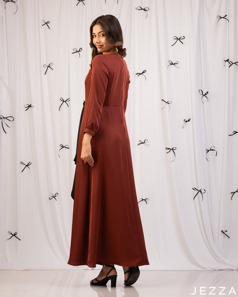 Bold Contrast: Fired Brick & Black Y/A Dress 80841