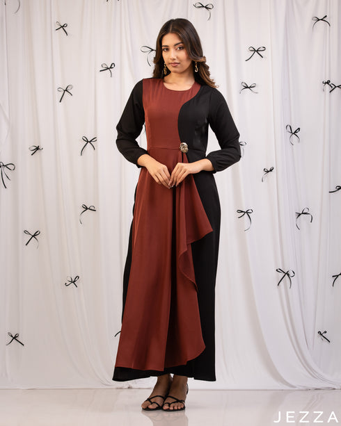 Striking Duo: Black & Fired Brick Y/A Dress 80842