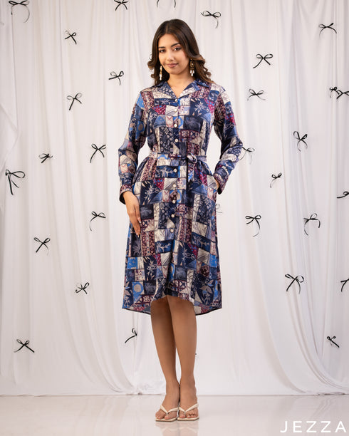 Artful Detail: Patchwork Lapel Below-Knee Top 77901