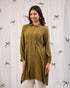 Earthy Charm: Olive Green Collared Below-Hip Top 77251