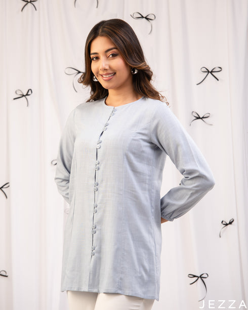 Soft Serenity: Baby Sky Blue Round-Neck Below-Hip Top 71272