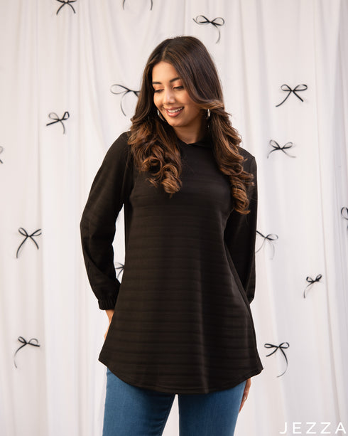 Effortless Comfort: Black Hoodie Hip Top 75552