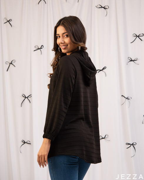 Effortless Comfort: Black Hoodie Hip Top 75552
